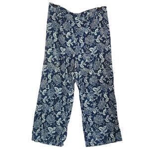 natural d&co Floral Wide Leg Pull-on Linen Blend Pants Elastic Waist Large